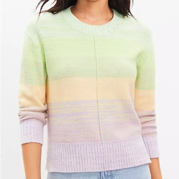 LOFT Ombre Elbow Sleeve Sherbet Pastel Rainbow Sweater XL - Picture 1 of 11